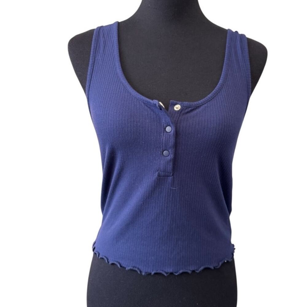 NEW TOPSHOP NORDSTROM Women's Navy Henley Tank Top Size 10